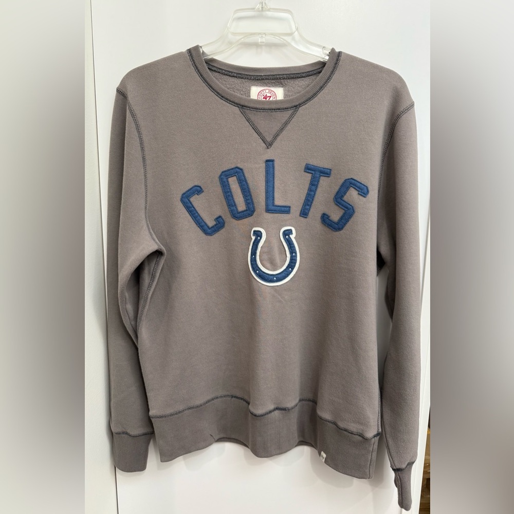 47 Colts Gray Crewneck Sweatshirt with Blue Appliqué